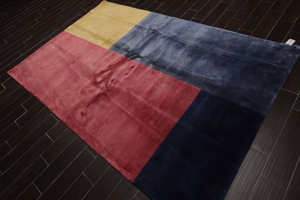 6'2" x 8'7" Hand Knotted Wool Tibetan Oriental Area Rug Contemporary Rose