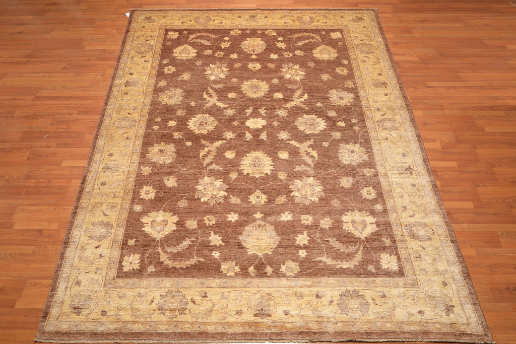8’9" x 12’2"Hand Knotted Peshawar Stone Wash Silky Sheen Oriental Area Rug Brown