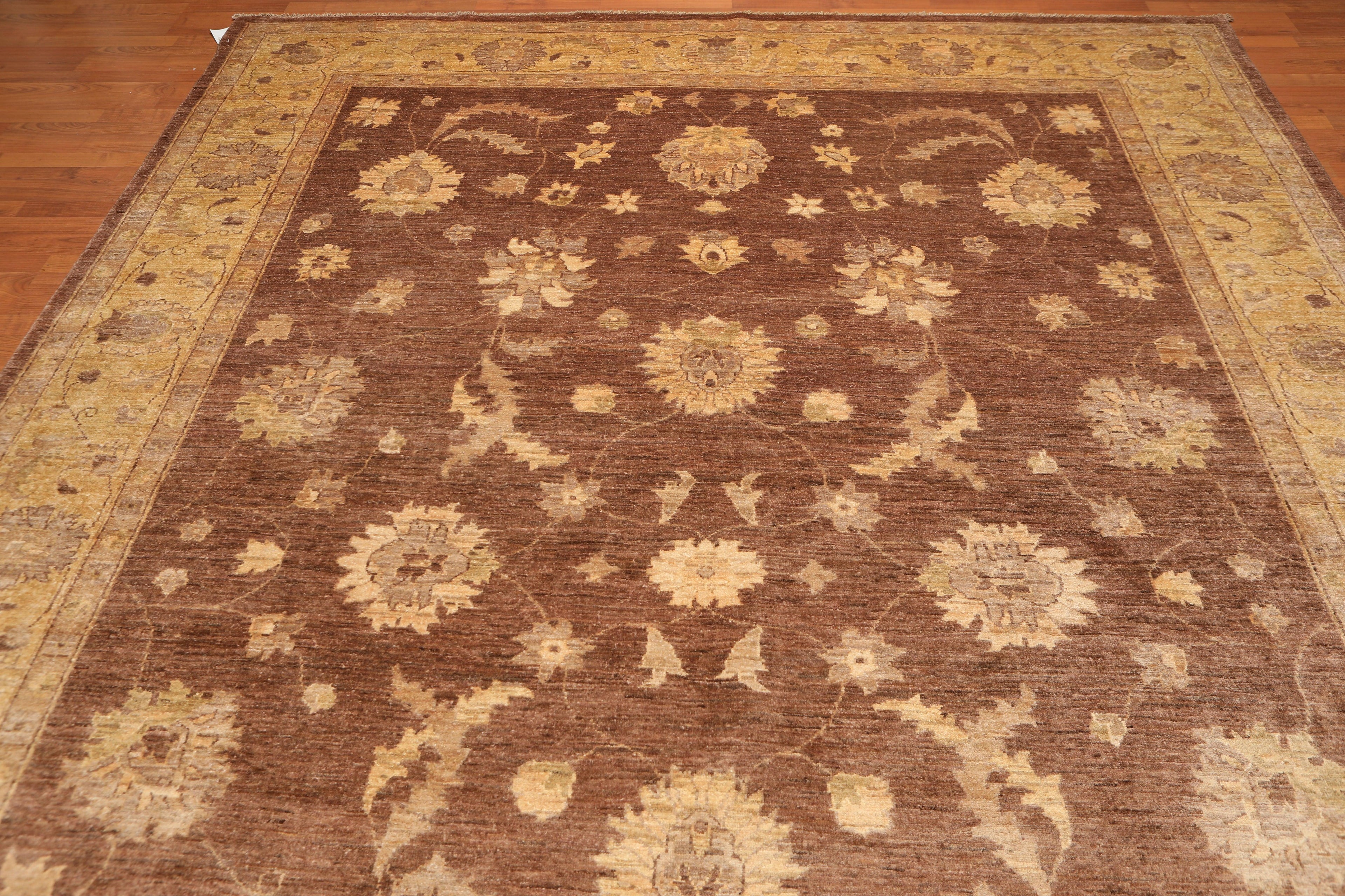 8’9" x 12’2"Hand Knotted Peshawar Stone Wash Silky Sheen Oriental Area Rug Brown
