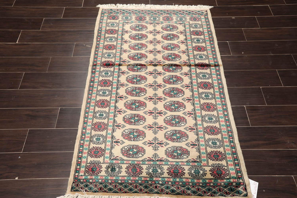 3'2" x 4'11” Hand Knotted Wool Bokhara with Silky Sheen Oriental Area Rug Beige