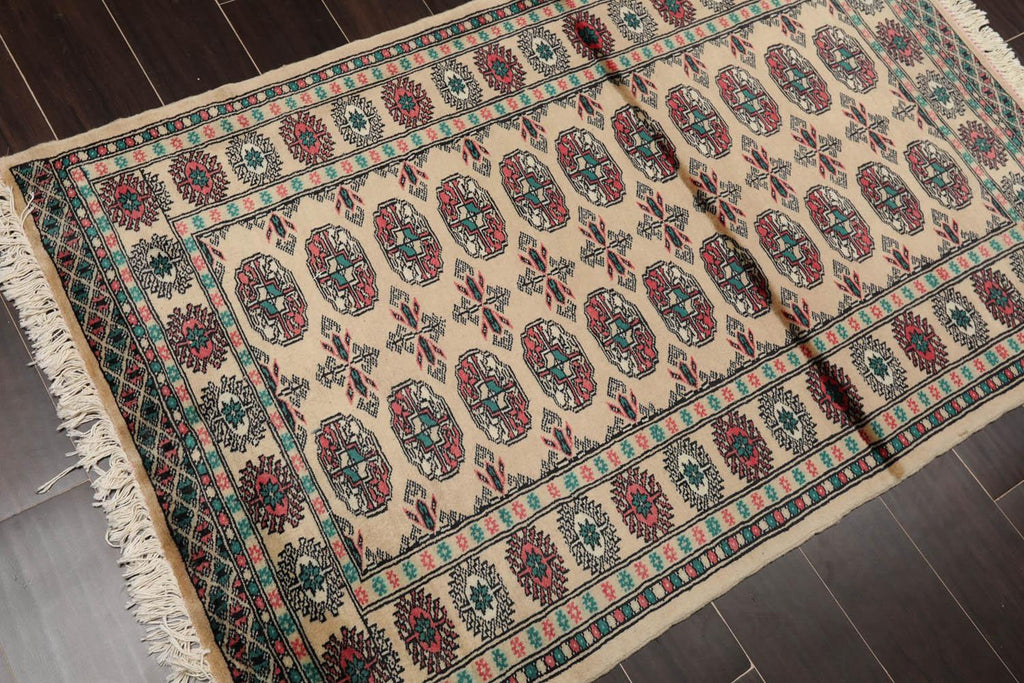 3'2" x 4'11” Hand Knotted Wool Bokhara with Silky Sheen Oriental Area Rug Beige