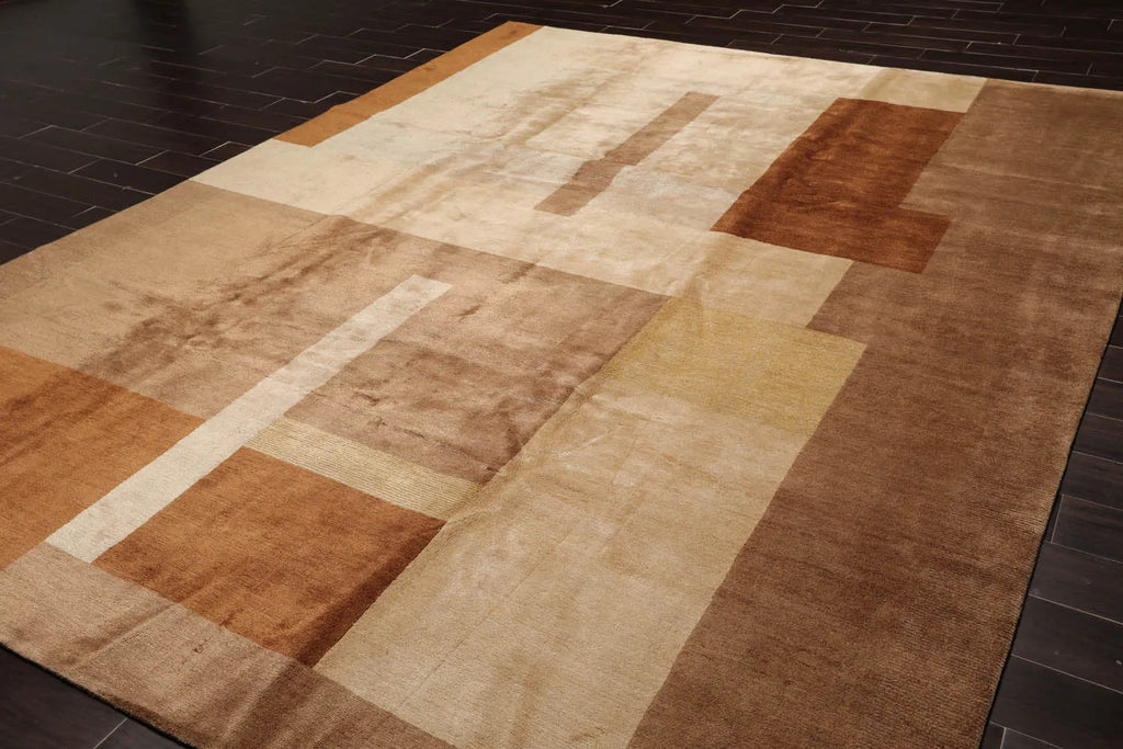 9x12 Beige Hand Knotted Tibetan Wool and Silk Michaelian & Kohlberg Modern & Contemporary Oriental Area Rug