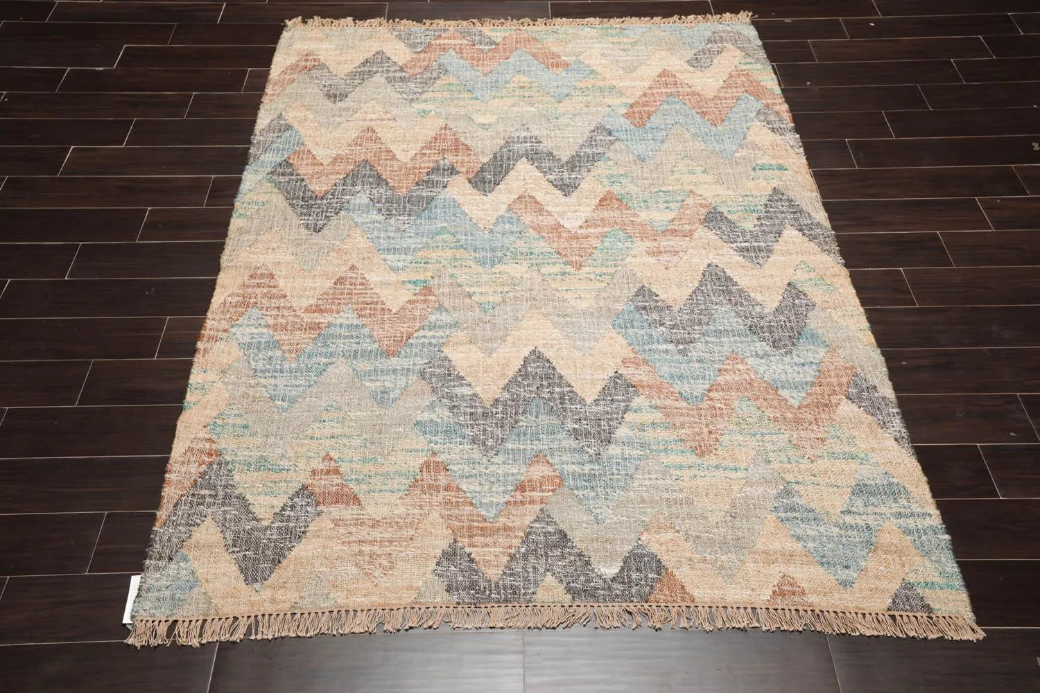 5’7” x 7’6” Hand Woven Natural Fiber Jute Southwestern Flatweave Kilim Area Rug
