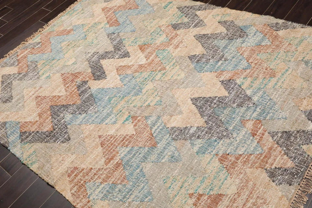 5’7” x 7’6” Hand Woven Natural Fiber Jute Southwestern Flatweave Kilim Area Rug