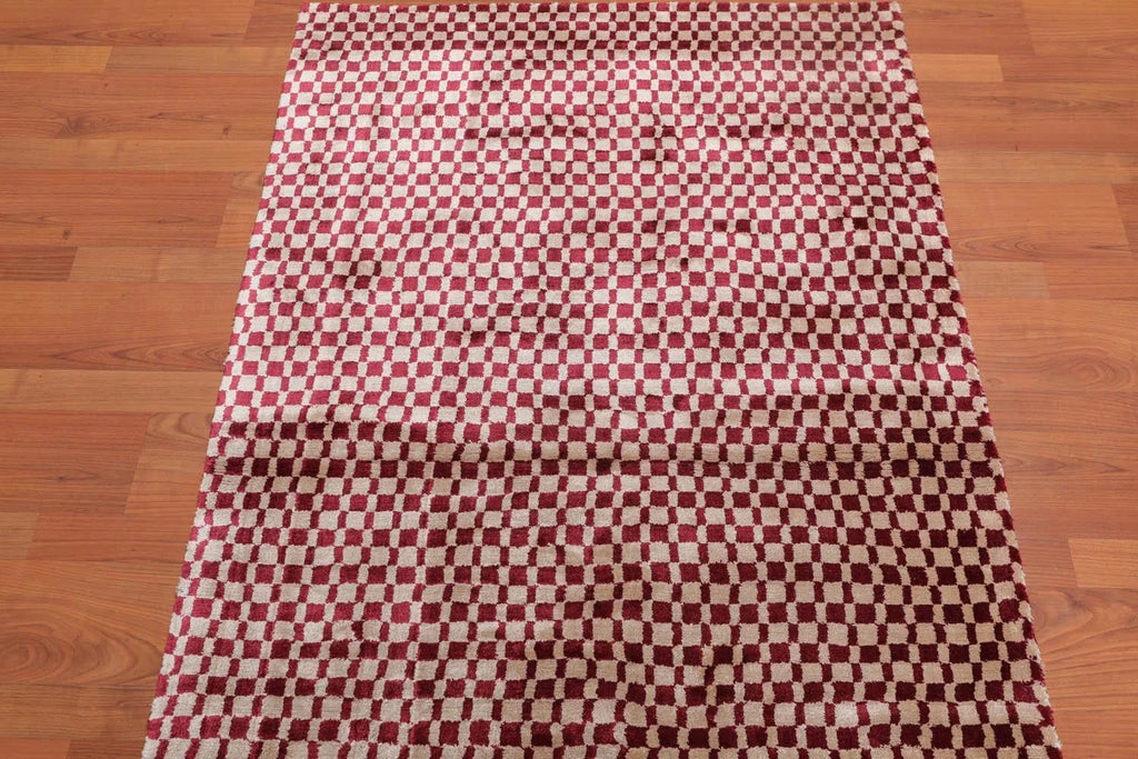 3 x 5 Hand Tufted Bamboo Silk Oriental Area Rug Cranberry, Beige Color