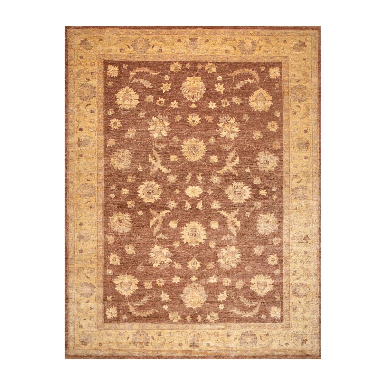 8’9" x 12’2"Hand Knotted Peshawar Stone Wash Silky Sheen Oriental Area Rug Brown