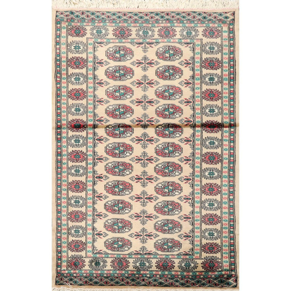 3'2" x 4'11” Hand Knotted Wool Bokhara with Silky Sheen Oriental Area Rug Beige
