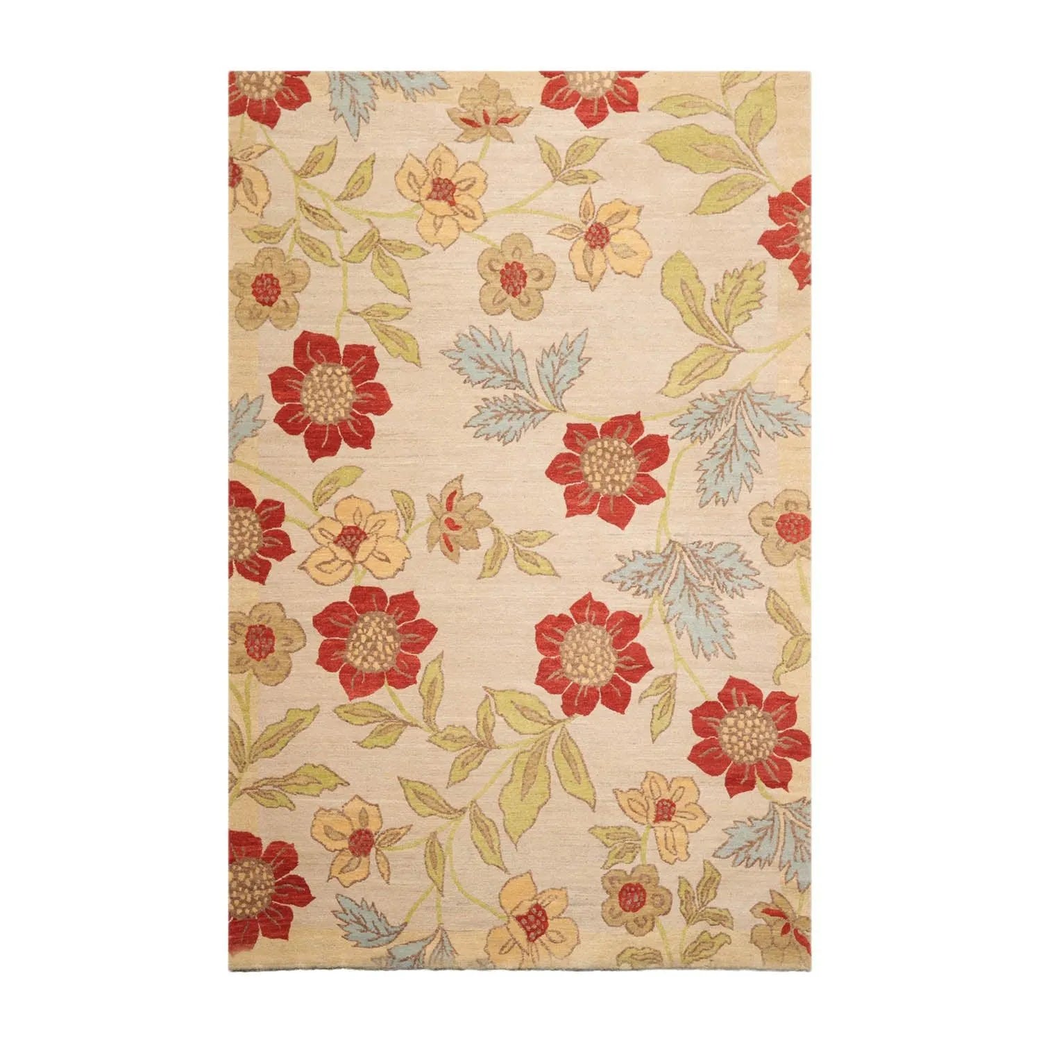 5'6''x8'6'' Hand Knotted Tibetan 100% Wool Transitional Oriental Area Rug Beige, Lime Color