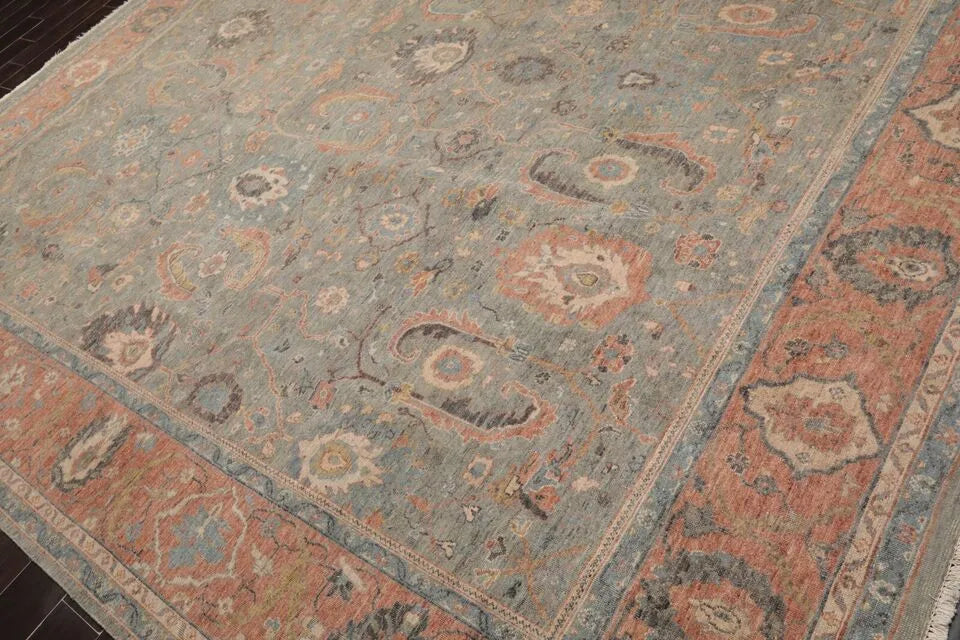 9x12 Gray, Blush Hand Knotted Distress Quality 100% Wool Traditional Oriental Area Rug