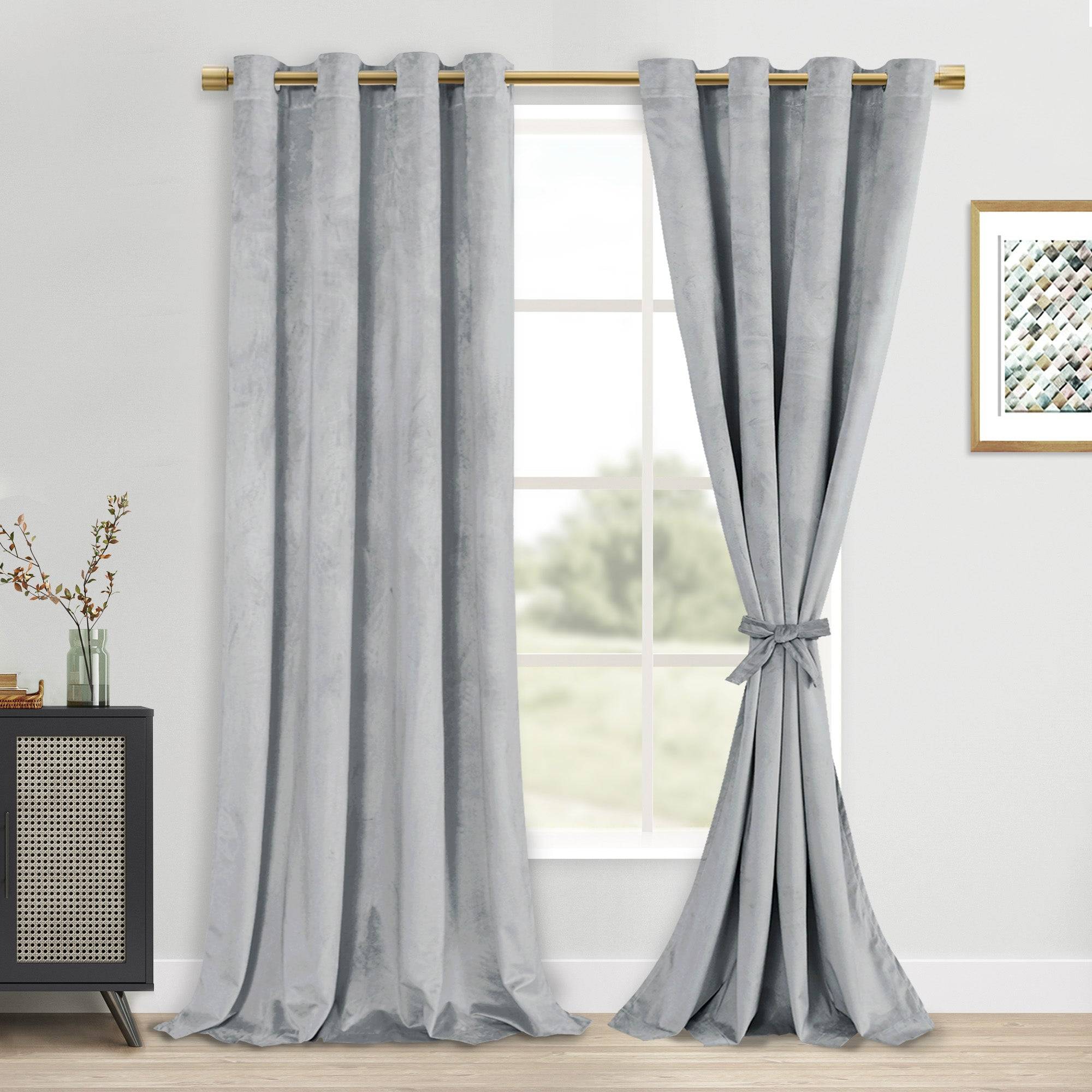 DWCN Velvet Blackout Curtains with Tiebacks, Set of 2 Panels