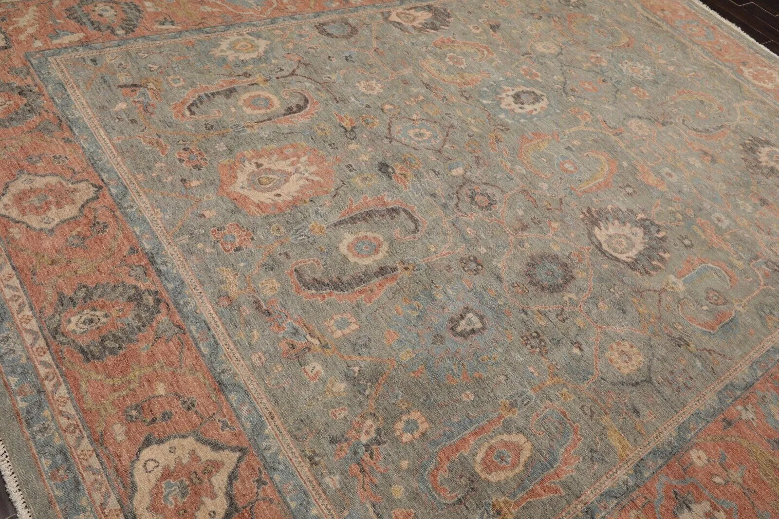 9x12 Gray, Blush Hand Knotted Distress Quality 100% Wool Traditional Oriental Area Rug